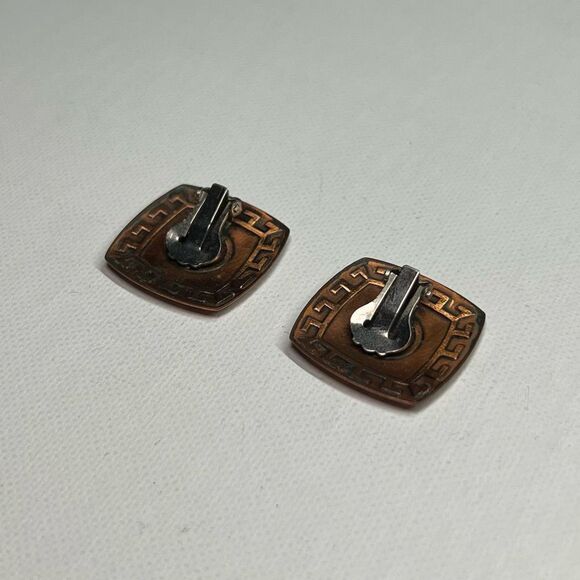 VINTAGE Square Modernist “Sun” Abstract Copper Earrings Clip On - Picture 3 of 7